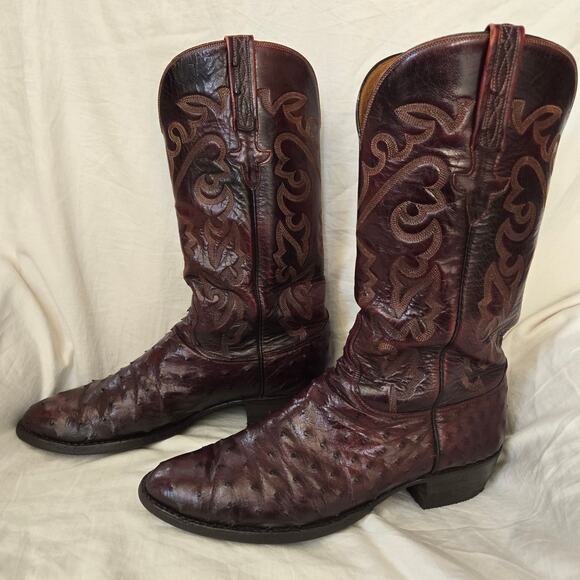 Lucchese Classic Size 10.5 D Full Quill Black Cherry Ostrich Boots Straight Heel main image 16